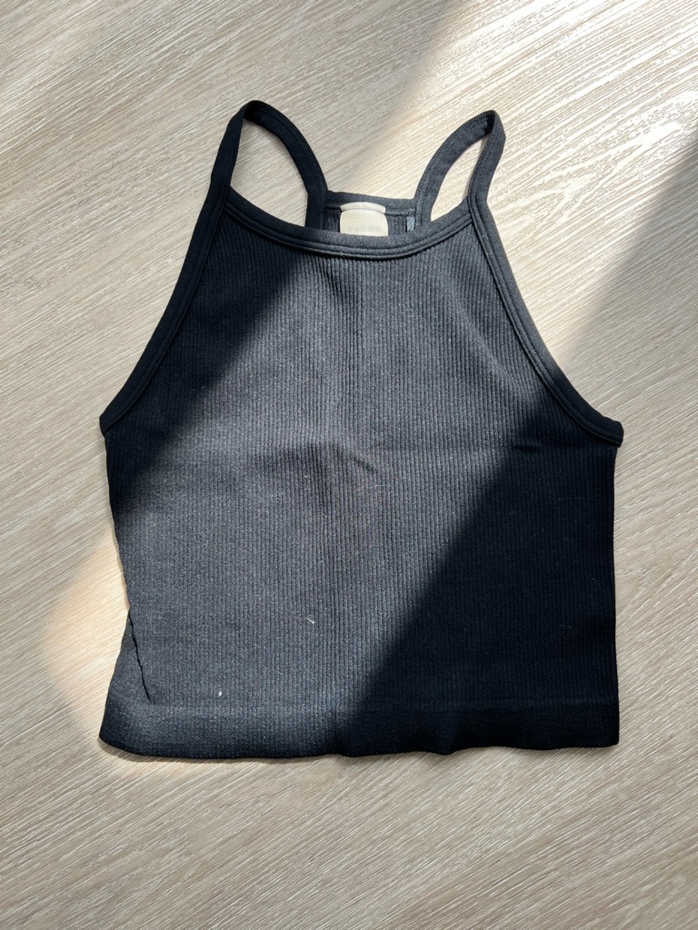 TNA Black Ribbed High-Neck Cropped Tank